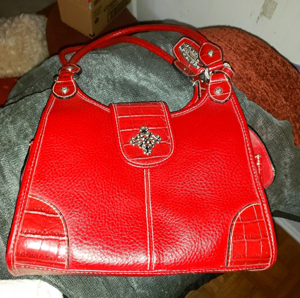 Red faux purse